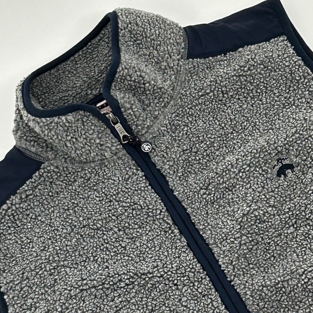 Brooks Brothers Fleece Vest Men XL Gray Sherpa Full‎ Zip Golden Fleece